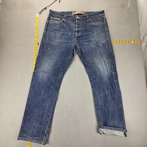 F&F Jeans Mens 36x30 Blue Selvedge Regular Straight Superior Denim Whiskers